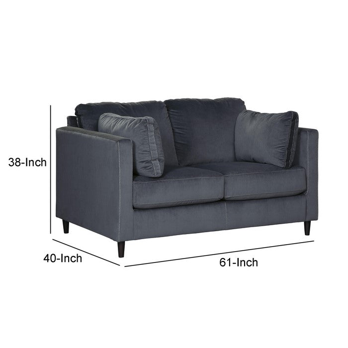 Fabric Upholstered Loveseat with Slim Track Armrests, Charcoal Gray
