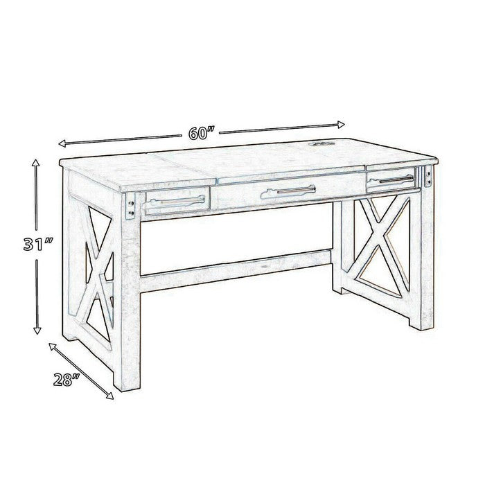 Wooden Lift Top Desk with Textured Finish and Drawers, Gray