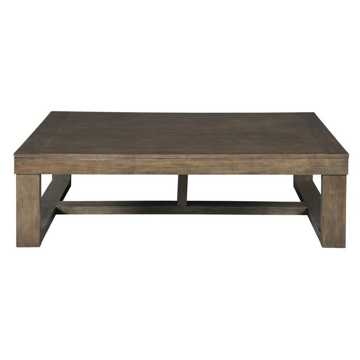 Grained Wooden Frame Cocktail Table with Trestle Base, Light Brown