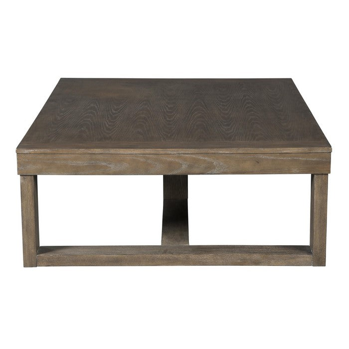 Grained Wooden Frame Cocktail Table with Trestle Base, Light Brown