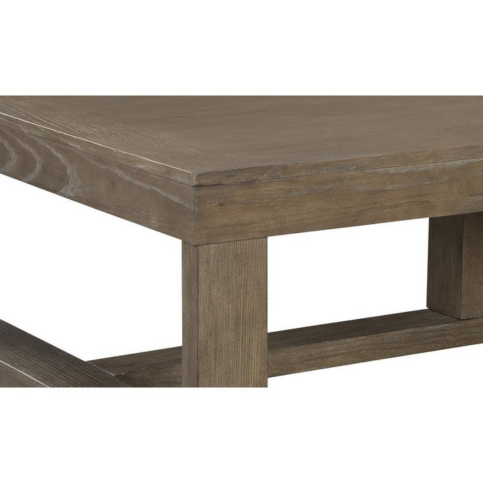 Grained Wooden Frame Cocktail Table with Trestle Base, Light Brown