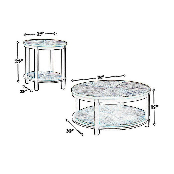 Round Metal Frame Table Set with Wooden Top and Open Bottom Shelf, Brown