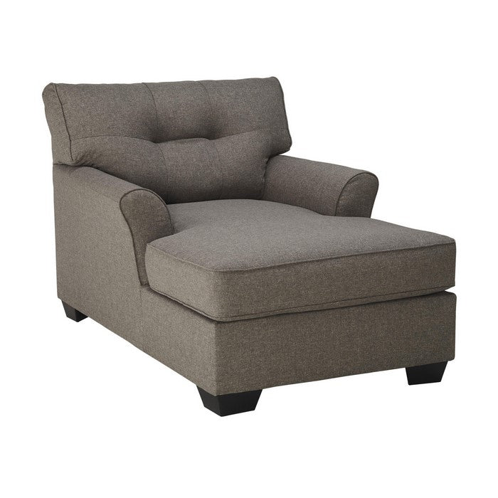 Fabric Upholstered Chaise with Tufted Back and Flared Arms, Taupe Gray