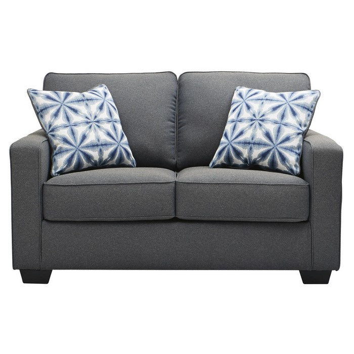 Textured Fabric Upholstered Loveseat with Track Armrests, Dark Gray