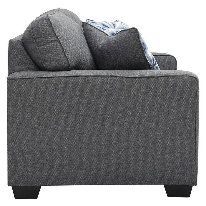 Textured Fabric Upholstered Loveseat with Track Armrests, Dark Gray
