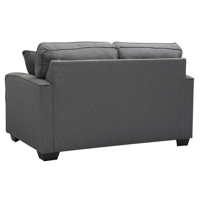 Textured Fabric Upholstered Loveseat with Track Armrests, Dark Gray