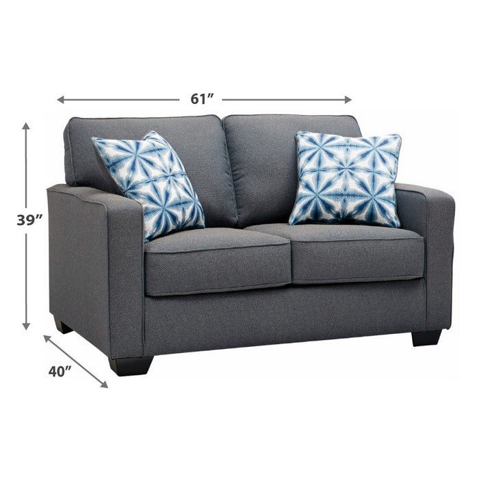 Textured Fabric Upholstered Loveseat with Track Armrests, Dark Gray