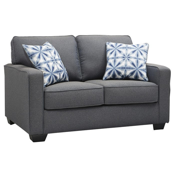 Textured Fabric Upholstered Loveseat with Track Armrests, Dark Gray