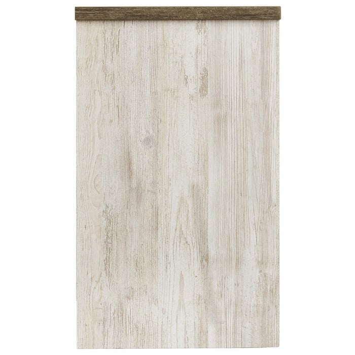 Wooden TV Stand with 4 Cubbies and 2 Sliding Doors, White and Brown