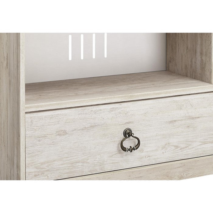 Wooden TV Stand with 4 Cubbies and 2 Sliding Doors, White and Brown