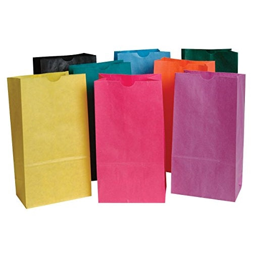 School Smart Flat Bottom Paper Bags - 6 x 11 inches - Pack of 28 - Assorted Colors
