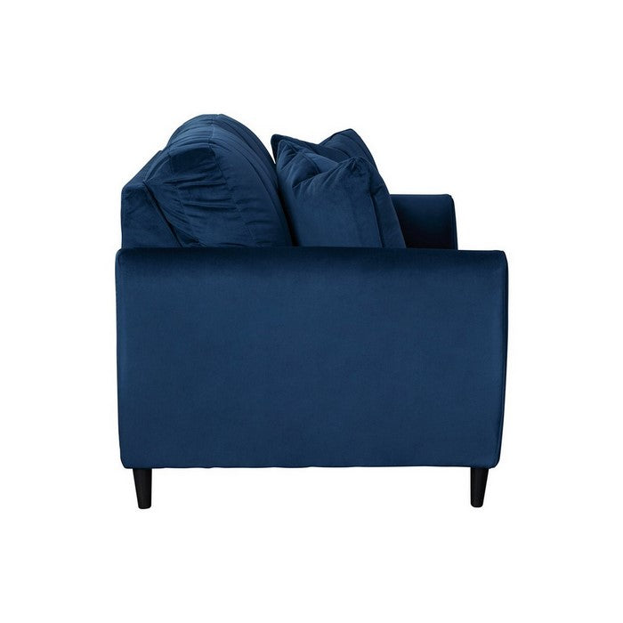 Vertically Quilted Fabric Upholstered Loveseat with Tapered Legs, Blue