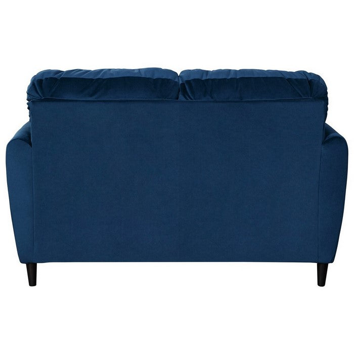 Vertically Quilted Fabric Upholstered Loveseat with Tapered Legs, Blue