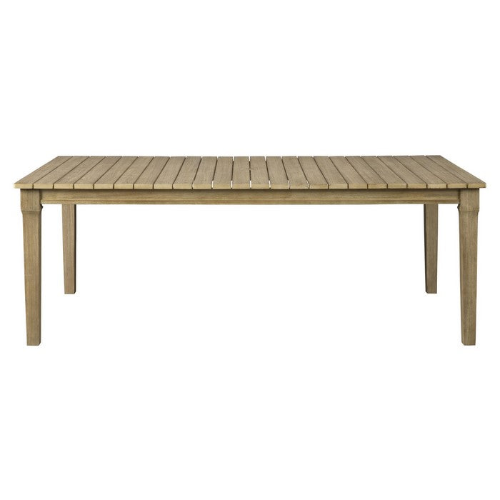 Rectangular Slatted Wooden Frame Dining Table with Umbrella Hole, Oak Brown