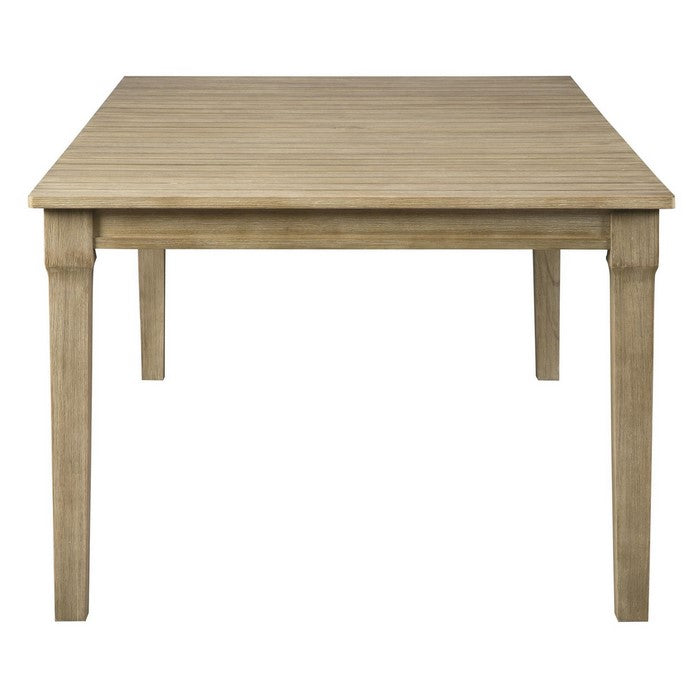 Rectangular Slatted Wooden Frame Dining Table with Umbrella Hole, Oak Brown