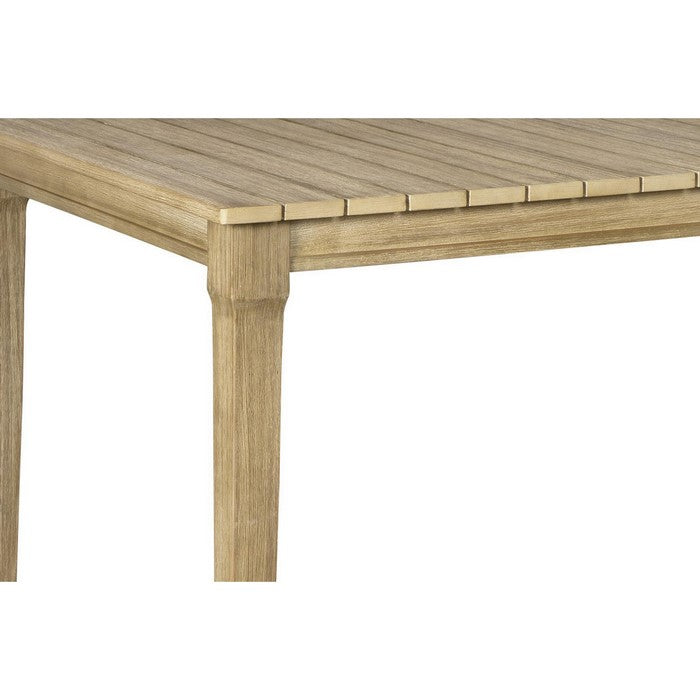 Rectangular Slatted Wooden Frame Dining Table with Umbrella Hole, Oak Brown