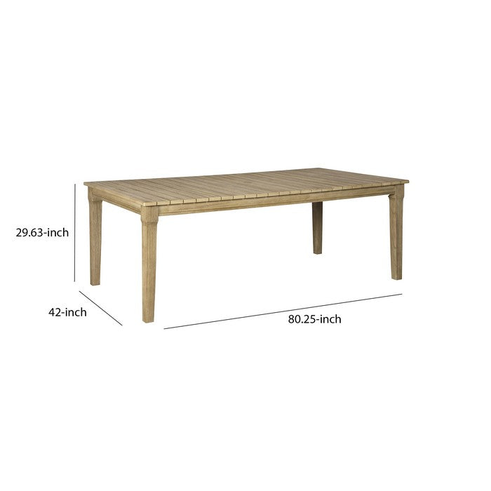 Rectangular Slatted Wooden Frame Dining Table with Umbrella Hole, Oak Brown