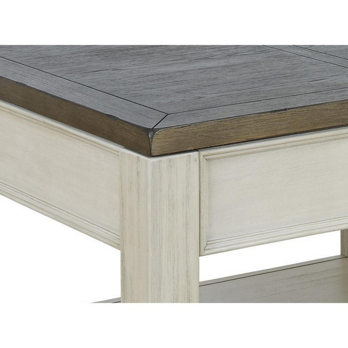 Two Tone Wooden Lift Top Cocktail Table with Open Shelf, Brown and White