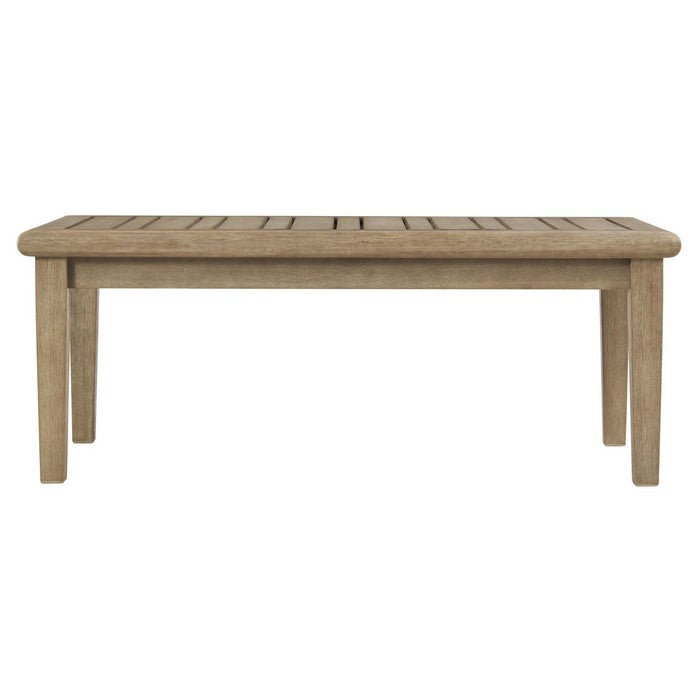 Rectangular Wooden Frame Cocktail Table with Plank Tabletop, Teak Brown