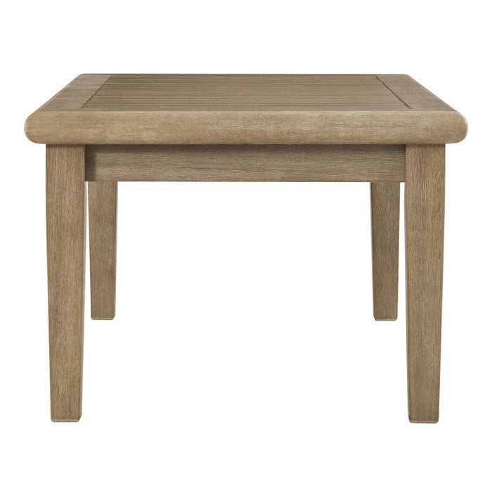 Rectangular Wooden Frame Cocktail Table with Plank Tabletop, Teak Brown