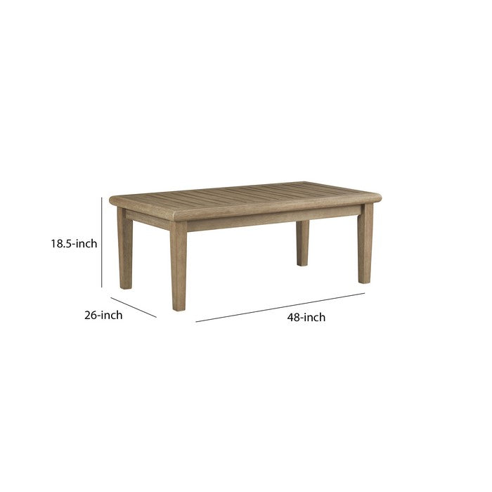 Rectangular Wooden Frame Cocktail Table with Plank Tabletop, Teak Brown