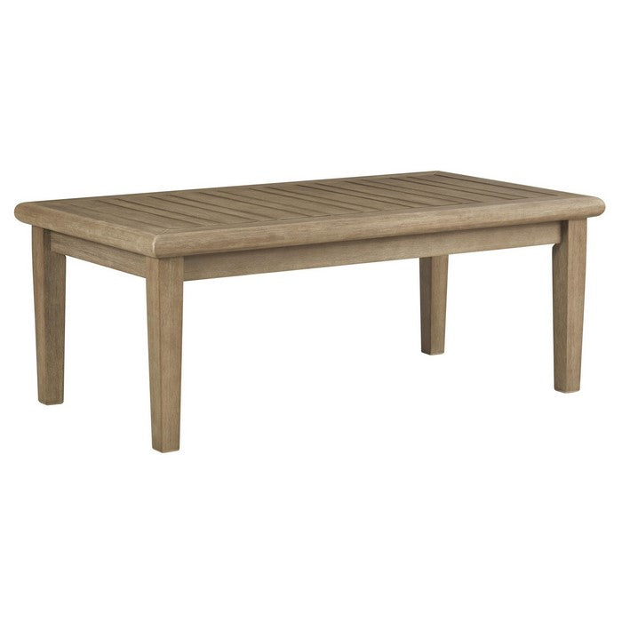 Rectangular Wooden Frame Cocktail Table with Plank Tabletop, Teak Brown