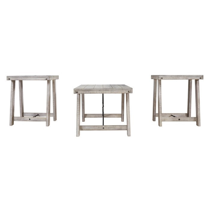 Wooden Table Set with Canted Legs and Tension Bars, Washed White