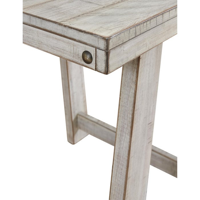 Wooden Table Set with Canted Legs and Tension Bars, Washed White