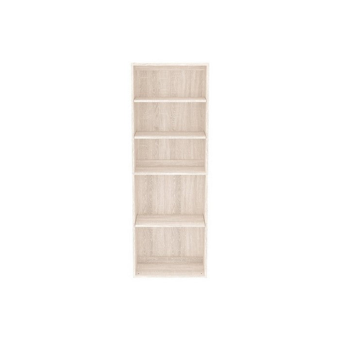 Transitional Wooden Bookcase with 5 Shelves, Washed White