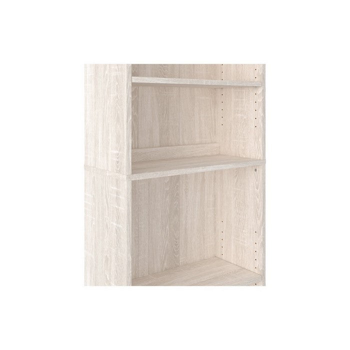 Transitional Wooden Bookcase with 5 Shelves, Washed White