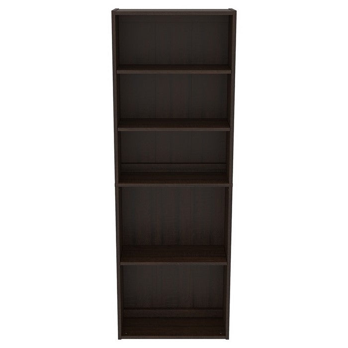 Transitional Wooden Bookcase with 5 Shelves, Espresso Brown