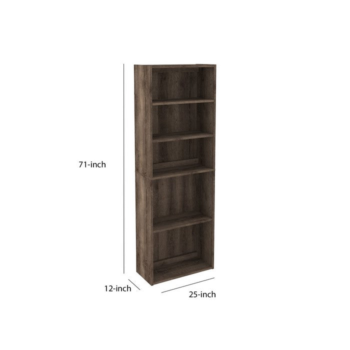 Transitional Wooden Bookcase with 5 Shelves, Brown