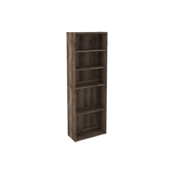 Transitional Wooden Bookcase with 5 Shelves, Brown
