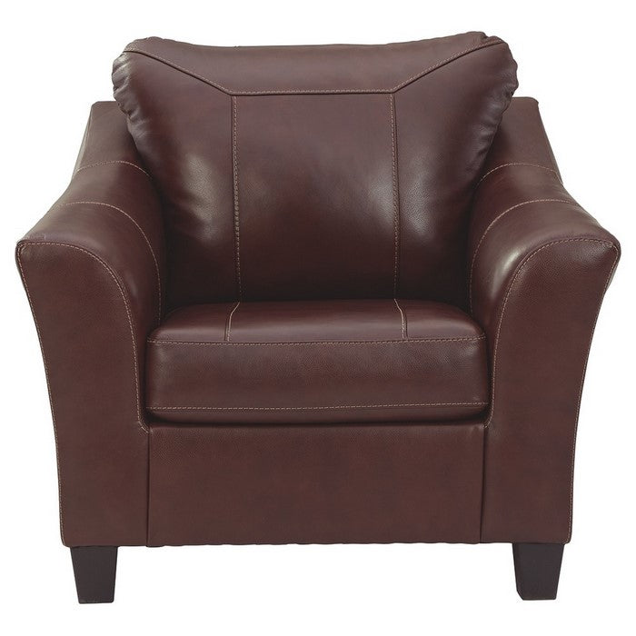 Contemporary Leatherette Chair with Flared Arms and Stitched Details, Brown