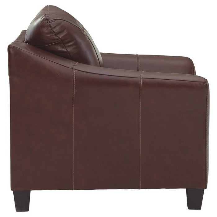 Contemporary Leatherette Chair with Flared Arms and Stitched Details, Brown