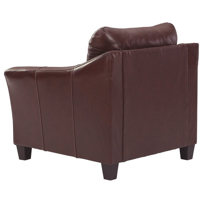 Contemporary Leatherette Chair with Flared Arms and Stitched Details, Brown
