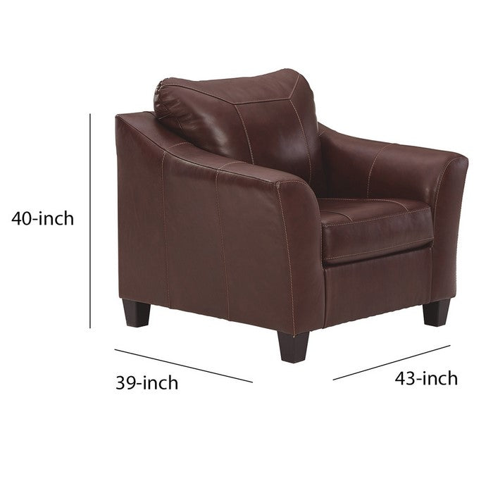 Contemporary Leatherette Chair with Flared Arms and Stitched Details, Brown
