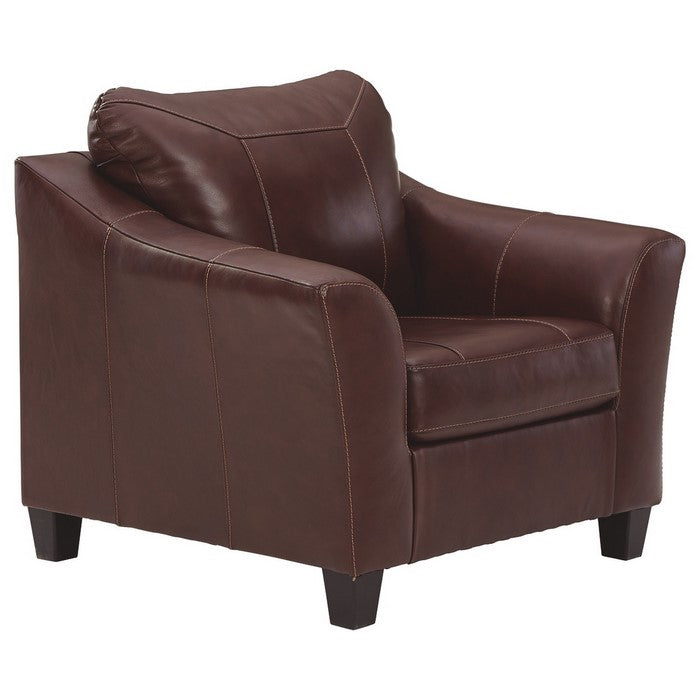 Contemporary Leatherette Chair with Flared Arms and Stitched Details, Brown