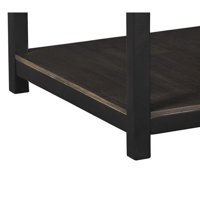 Two Tone Wooden End Table with 1 Drawer and Metal Base, Brown and Black