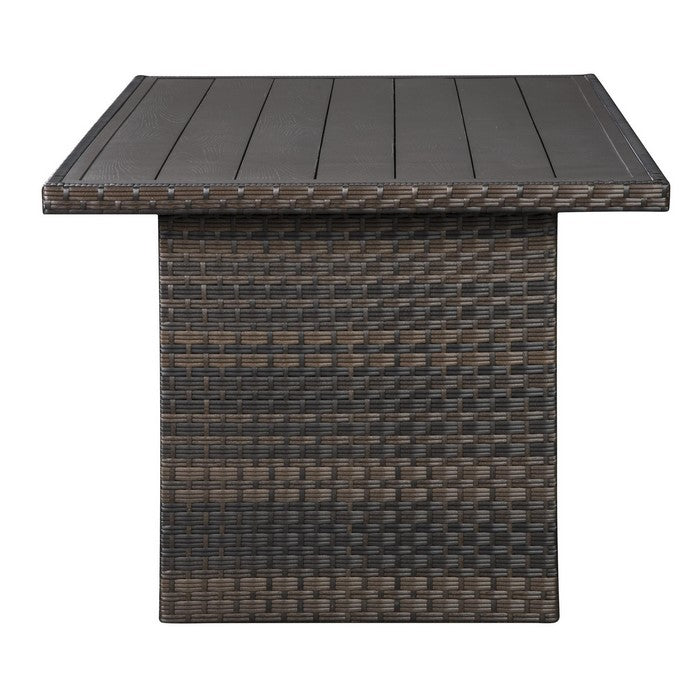 Rectangular Wicker Woven Aluminum Frame Table with Open Shelf, Dark Brown