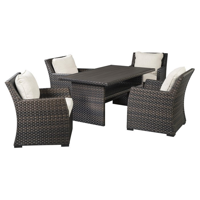 Rectangular Wicker Woven Aluminum Frame Table with Open Shelf, Dark Brown