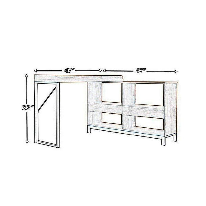 Contemporary Wooden L-Shaped Office Desk with Metal Support Stand, Brown