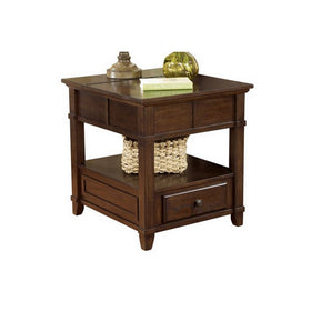 1 Drawer Lift Top End Table with Open Bottom Shelf and Power Hub, Brown