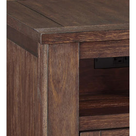 1 Door Wooden End Table with 1 Cubby and Power Hub, Brown