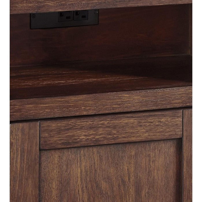 1 Door Wooden End Table with 1 Cubby and Power Hub, Brown
