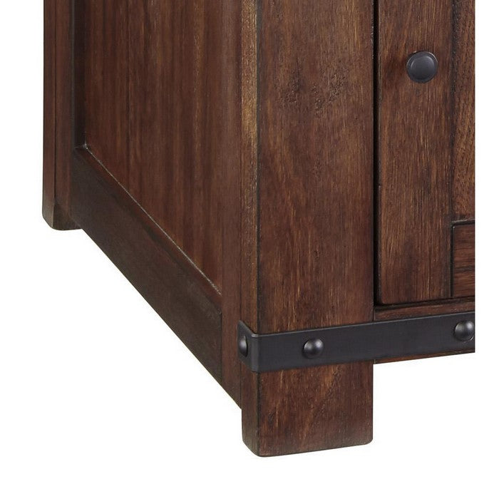 1 Door Wooden End Table with 1 Cubby and Power Hub, Brown