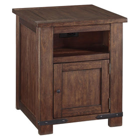 1 Door Wooden End Table with 1 Cubby and Power Hub, Brown