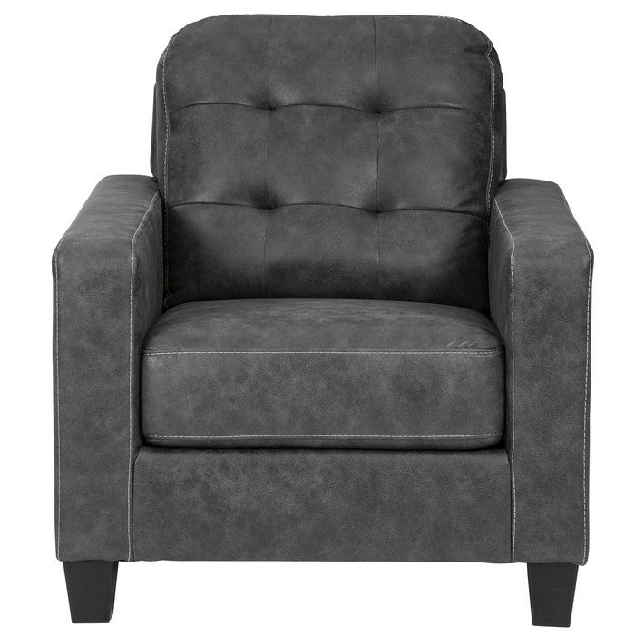Tufted Leatherette Chair with Track Arms and Tapered Block Feet, Gray