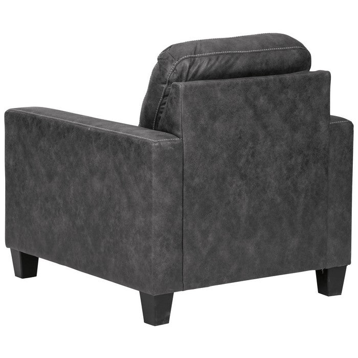 Tufted Leatherette Chair with Track Arms and Tapered Block Feet, Gray