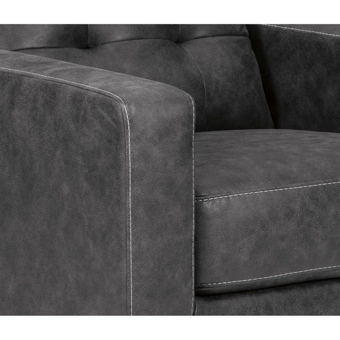 Tufted Leatherette Chair with Track Arms and Tapered Block Feet, Gray